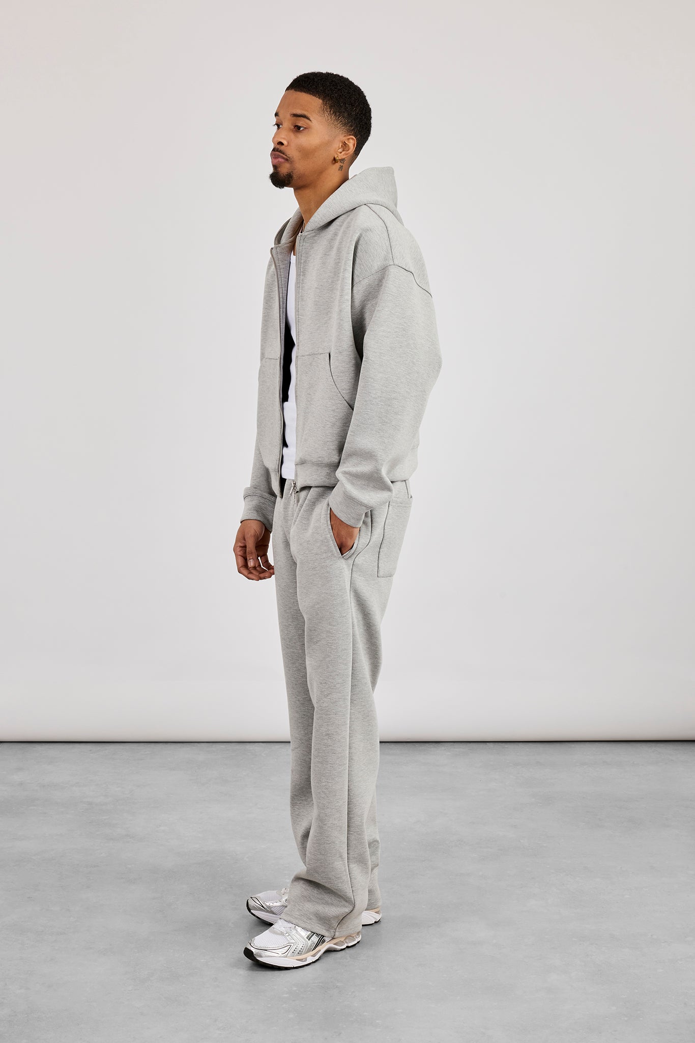 Scuba Zip Through Boxy Hoodie & Relaxed Trouser - Grey